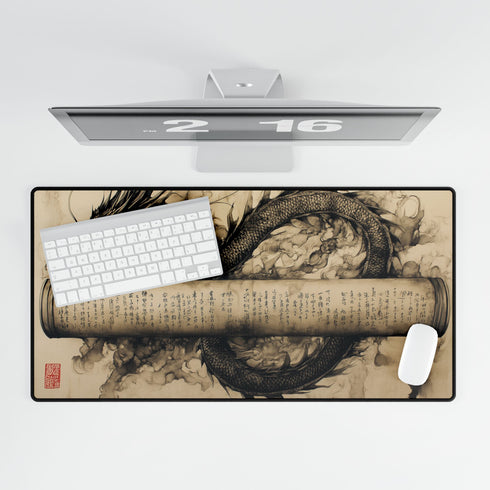 Ink Dragon Wrapping Ancient Scroll — XL & XXL Desk Mat — Product Detail View 5