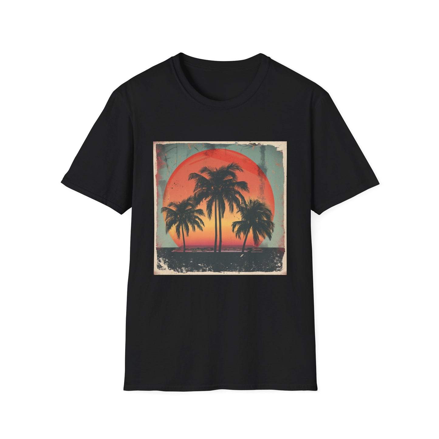 Palm Paradise: Retro Sunset Escape | T-Shirt | DTG, Men's Clothing, Regular fit, T-Shirts, Unisex, Women's Clothing | Prints with Passion