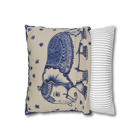 Portuguese Azulejo Tile & Elephant Boho Square Cushion Cover - View 2 | Prints With Passion