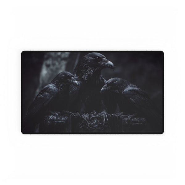 Gothic Throne with Ravens — XL & XXL Desk Mat — Gaming & Workspace Desk Setup View