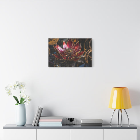 Mechanical Lotus Blooming — Canvas Wall Art — Kiln-Dried Pine Frame & Ready-to-Hang Back View