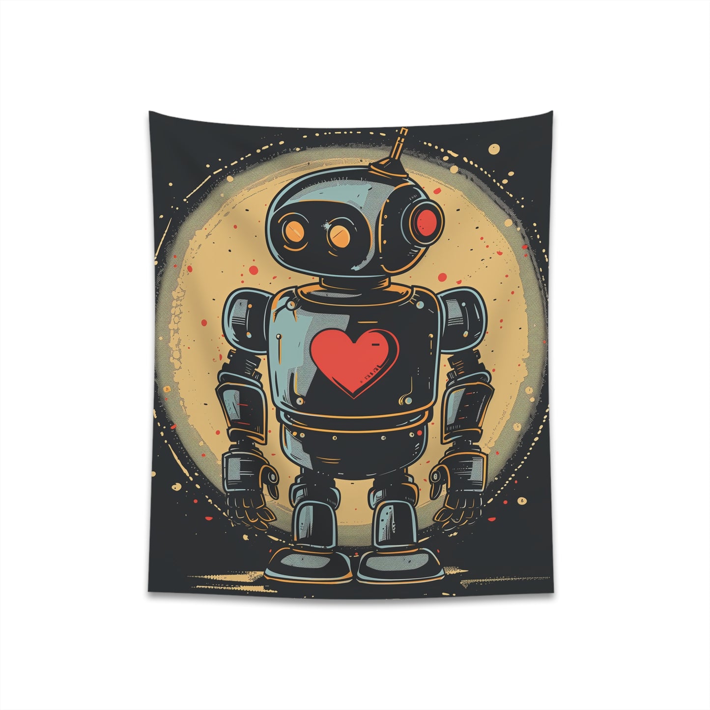 "Vintage Robot Tapestry: Heart of Steel Design - High-Quality Material, Perfect Gift, Nostalgic Decor - Available in 34" x 40" or 57" x 57" Sizes - Shop Now!"