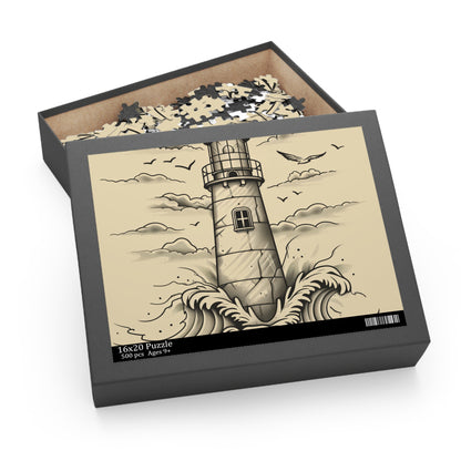 Ocean-themed Lighthouse and Waves Jigsaw Puzzle for Coastal Charm and Relaxation