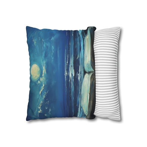 Moonlight Spilling from Open Book — 40×40 Cushion Cover — Soft Brushed Fabric Texture Close-Up