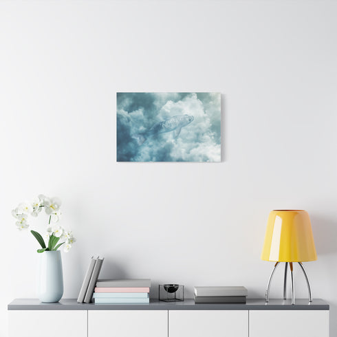 Glass Fish Swimming Through Clouds — Canvas Wall Art — Kiln-Dried Pine Frame & Ready-to-Hang Back View