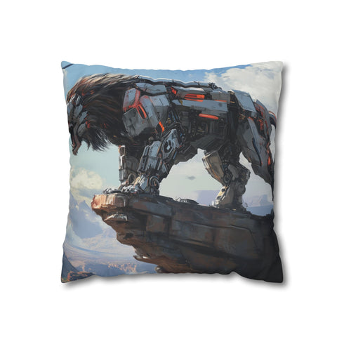 Mech Lion Roaring on a Digital Cliff — 40×40 Cushion Cover — Front 40×40 cm Square Cushion View