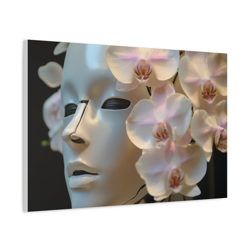 Robot Face Blooming with Orchids — Canvas Wall Art — Product Detail View 6