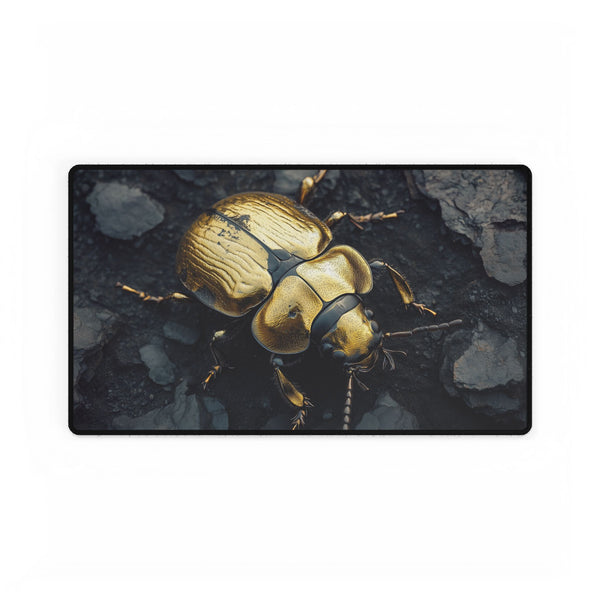 Golden Beetle Crawling on Obsidian Floor Gaming XXL Extended Desk Mat