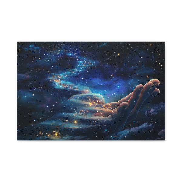 Path of Stars Leading to a Giant Hand Stretched Canvas Wall Art