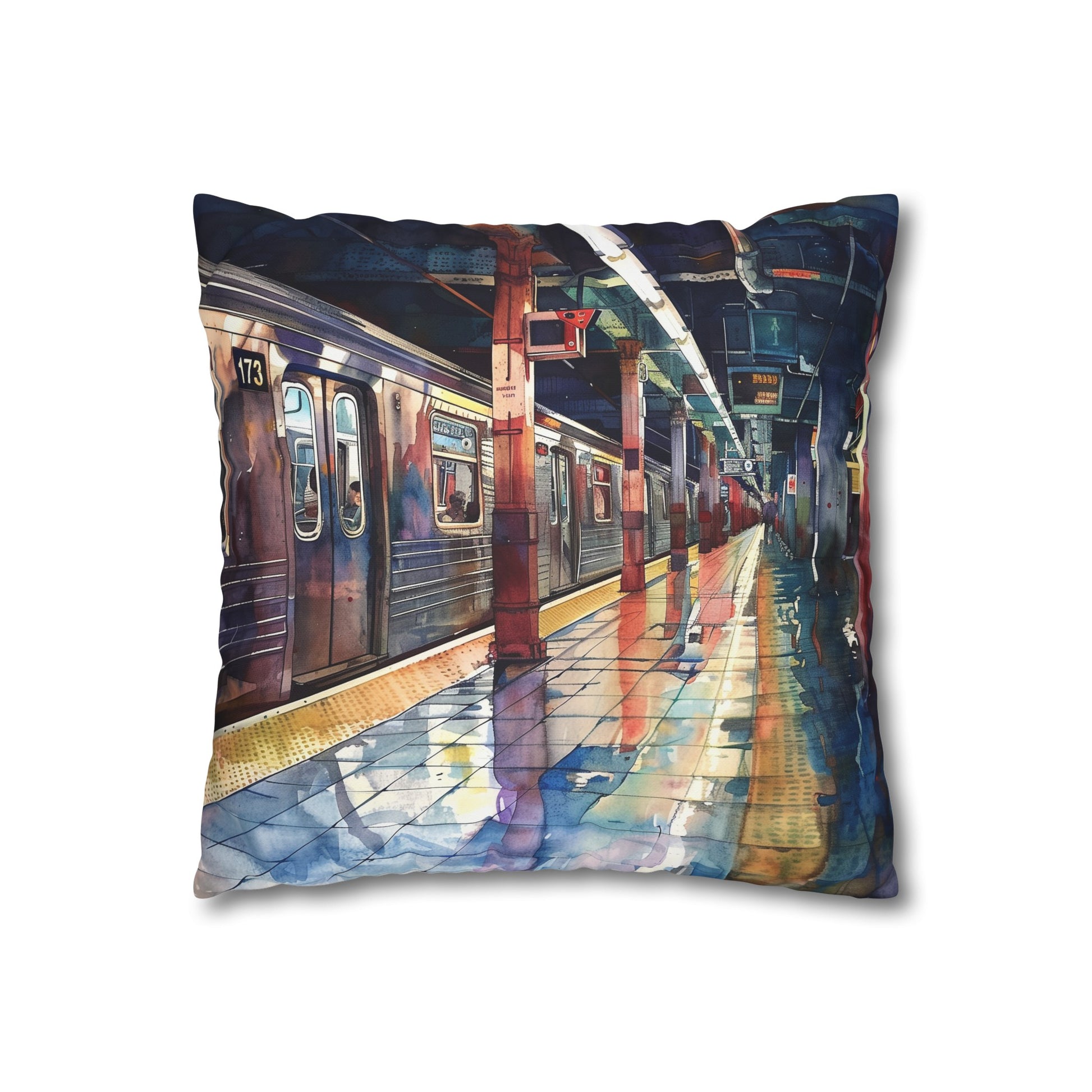 "Subway Dreams Pillowcase - Vibrant NYC watercolor design, high-quality material, comfortable & stylish, perfect for all seasons. Makes a great gift! Shop now at BenCPrints."