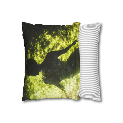 Invisible Spirit Casting Glowing Shadow — 40×40 Cushion Cover — Soft Brushed Fabric Texture Close-Up