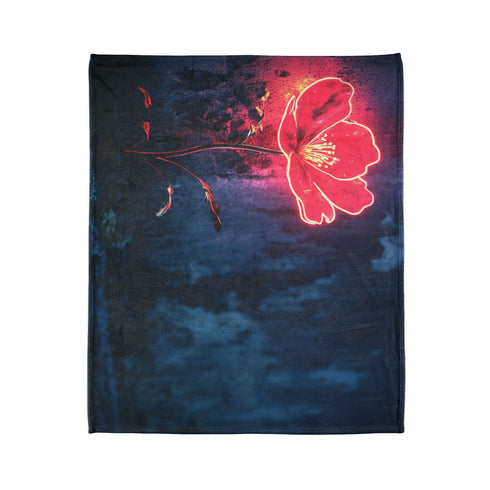 Neon Flower Blooming from Concrete — Plush Fleece Throw Blanket — Product Detail View 7