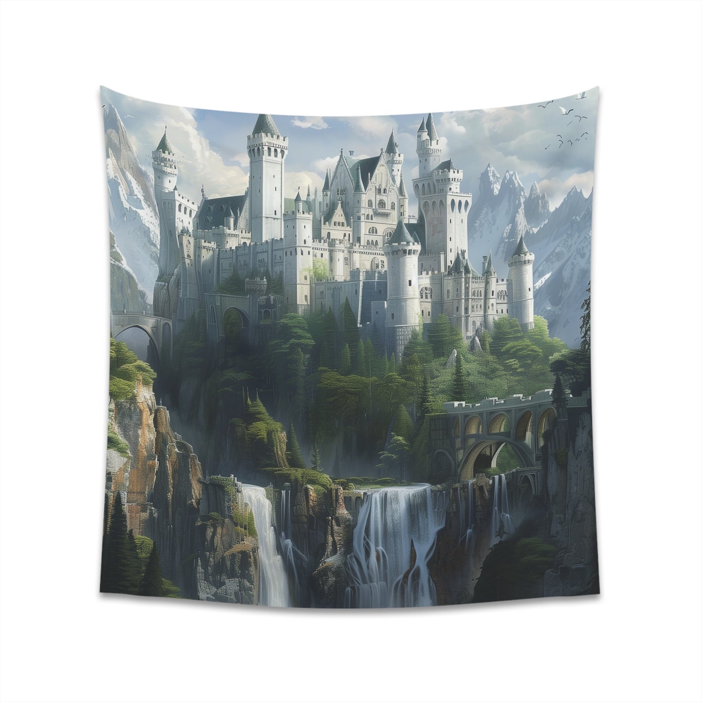 "Kingdom of Dreams: Fantasy Castle Tapestry - Majestic castle design for fairytale charm in your décor, high-quality material, perfect gift - 34x40 or 57x57 inches"