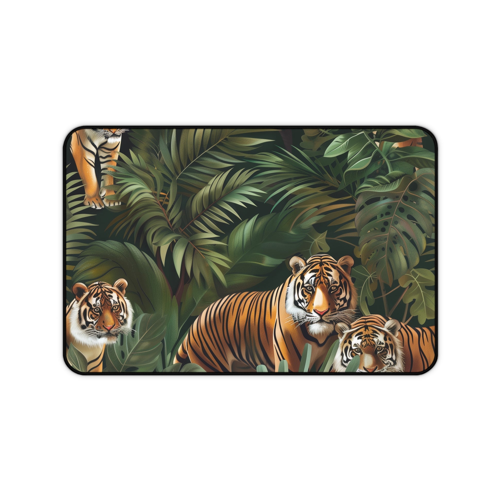 "Jungle Safari Tiger Desk Mat - Inspire your workspace with majestic tigers and vibrant jungle pattern for ultimate organization and creativity"