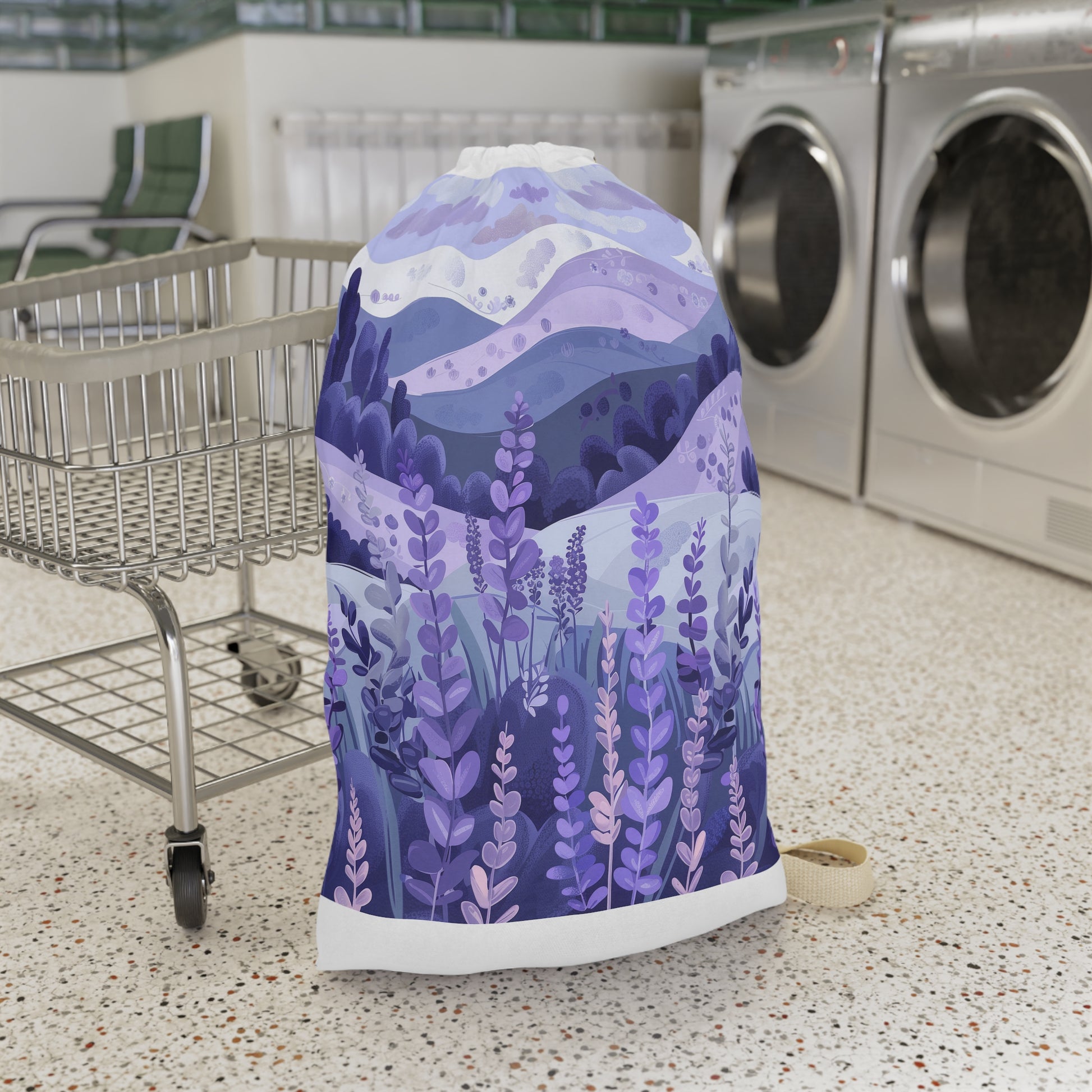 "Calming Lavender Fields Laundry Bag for Organized Laundry Storage"