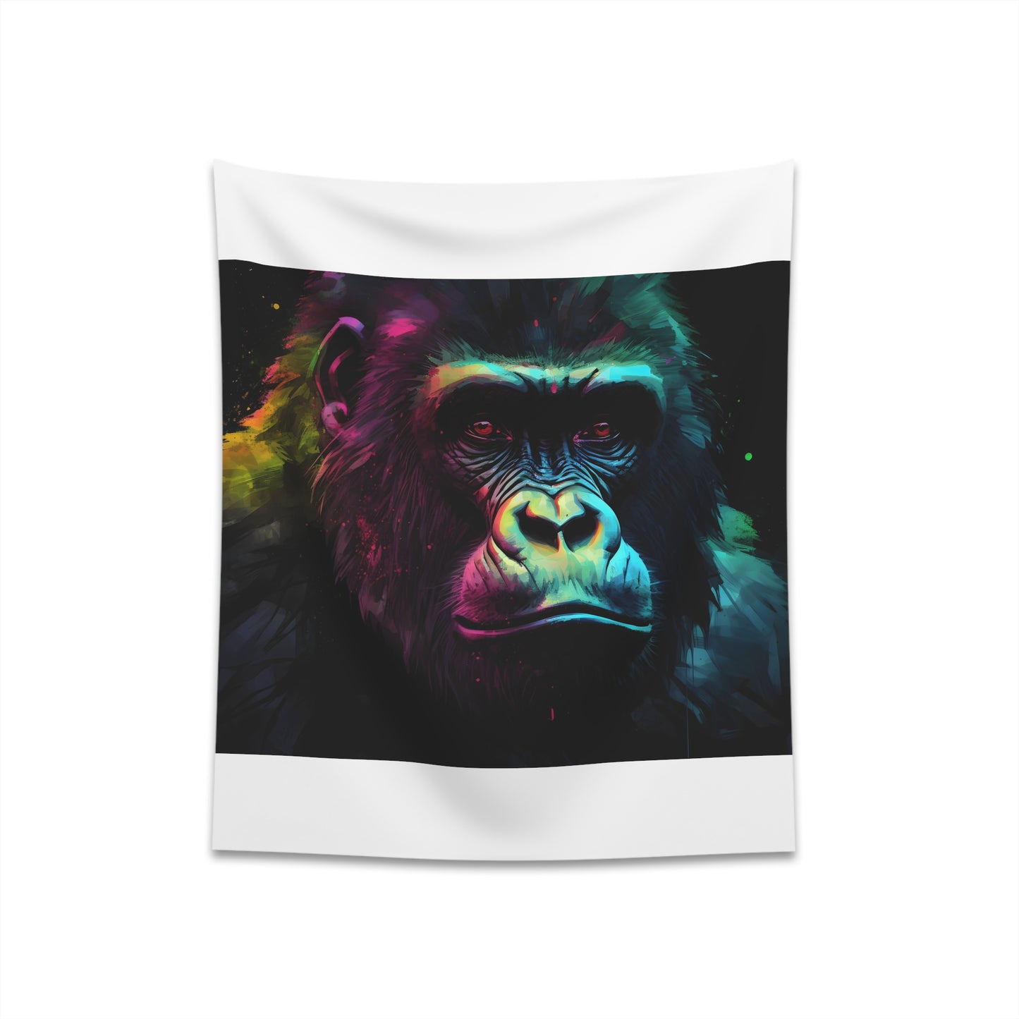 Mesmerizing Silverback Splendor Neon Watercolor Tapestry | Primal Power & Gentle Nature | High-Quality Material & Stylish Design | Perfect Gift | Available in 34" x 40" and 57" x 57" Sizes