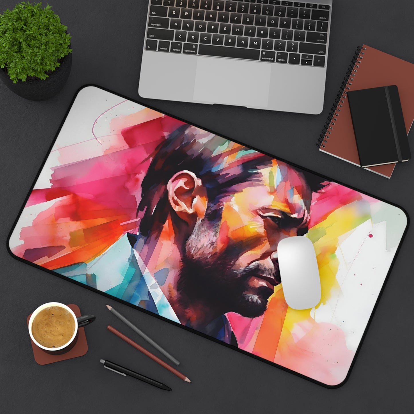 "Vibrant Neon Hugh Jackman Desk Mat - Elevate Your Workspace with Stylish Watercolor Design"