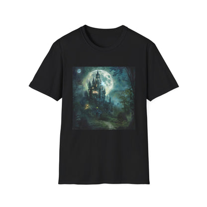 Moonlit Majesty: A Fantasy Castle in the Forest | T-Shirt | DTG, Men's Clothing, Regular fit, T-Shirts, Unisex, Women's Clothing | Prints with Passion