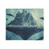Floating Mountain Surrounded by Whales — Plush Fleece Throw Blanket — Draped Over Sofa & Bed Lifestyle View