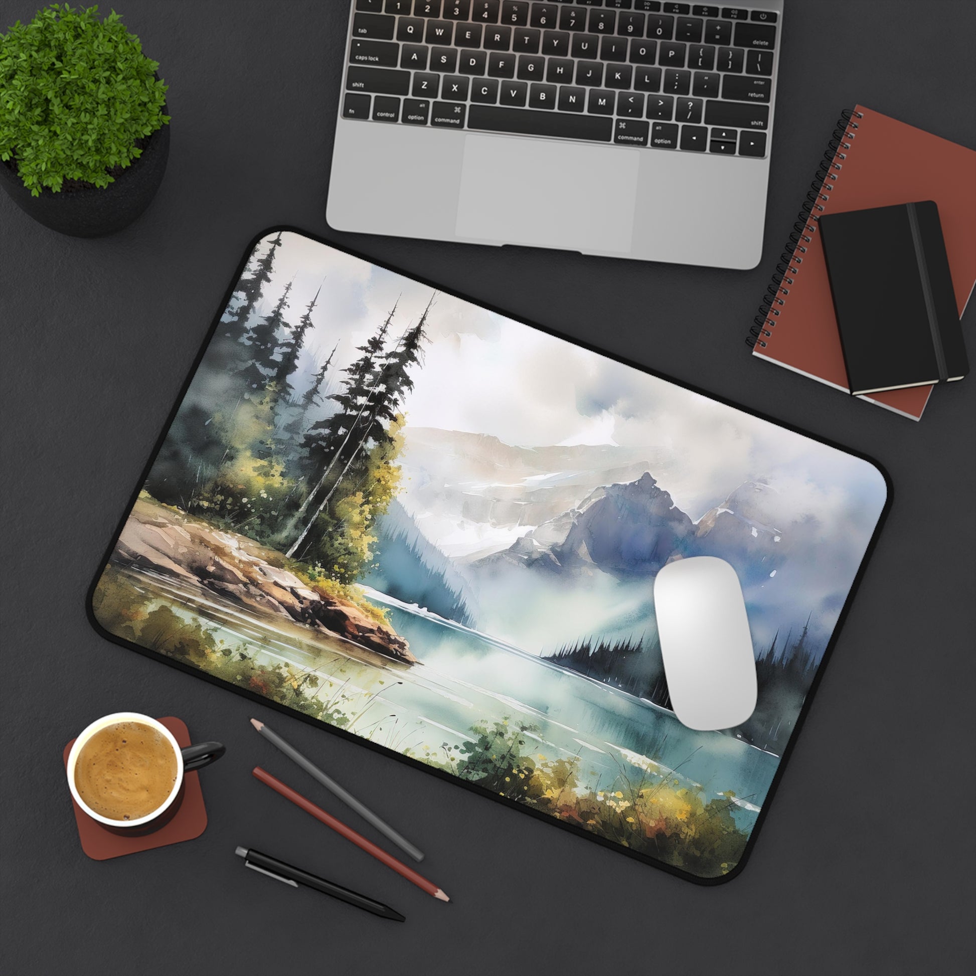 "Serene Wilderness Lake Desk Mat - Enhance Productivity with Nature-Inspired Workspace Decor"