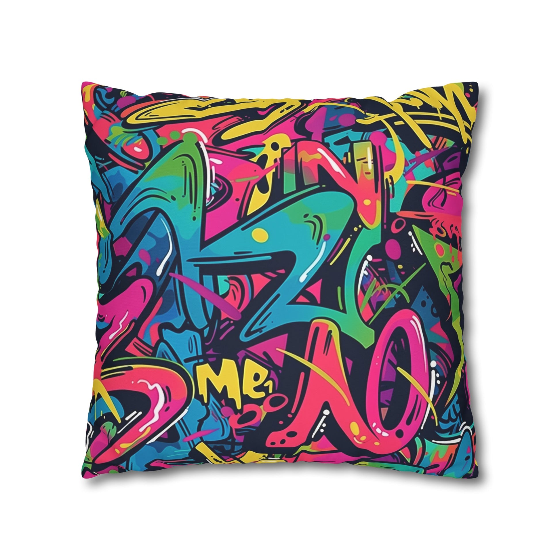 "Neon Urban Graffiti Pillowcase - Bright neon colors in seamless pattern for edgy urban vibe"