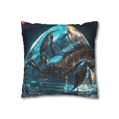 Cyber Scorpion Guarding Glass Pyramid — 40×40 Cushion Cover — Double-Sided Back & Concealed Zip Detail