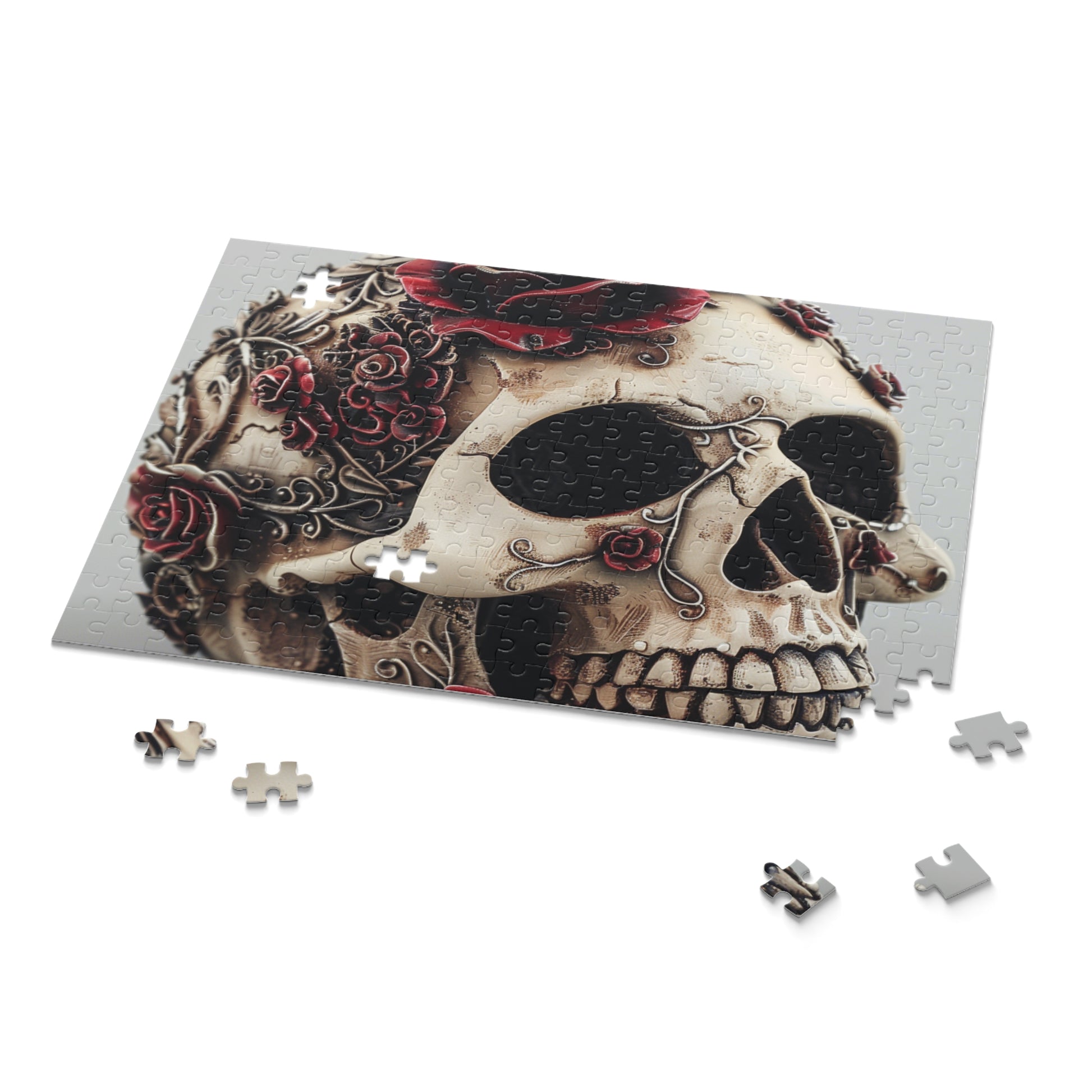 Gothic Rose Skull Puzzle - Intricately detailed jigsaw with beautiful roses