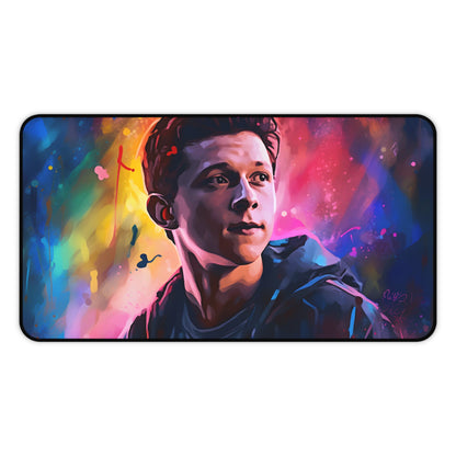 "Tom Holland watercolor neon desk mat for colorful workspace protection"