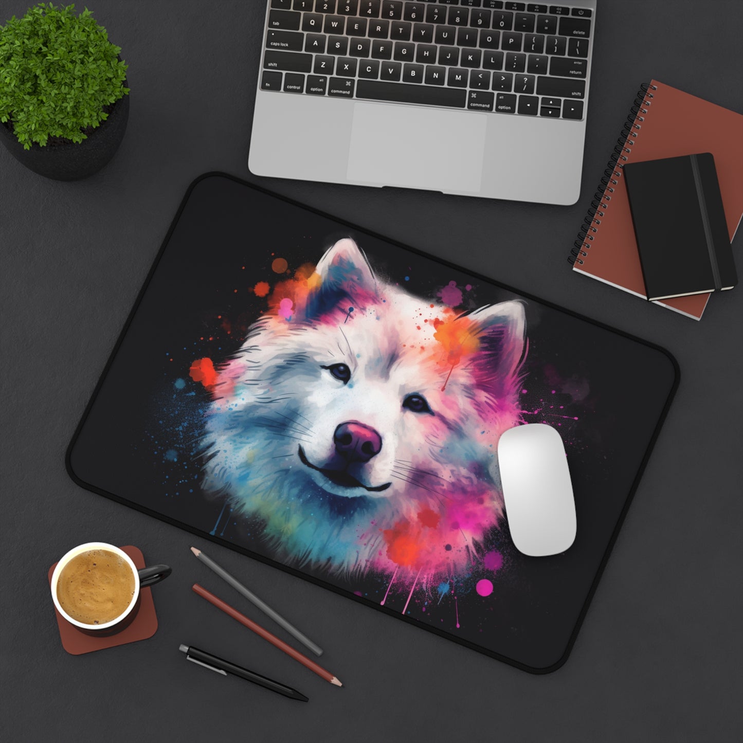 "Samoyed Puppy Desk Mat - Cute and functional workspace accessory with high-quality material for comfort and style"