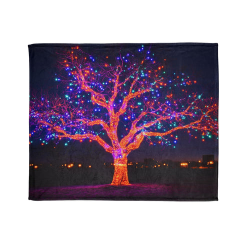 Electric Tree Rooted in the Sky — Plush Fleece Throw Blanket — Draped Over Sofa & Bed Lifestyle View