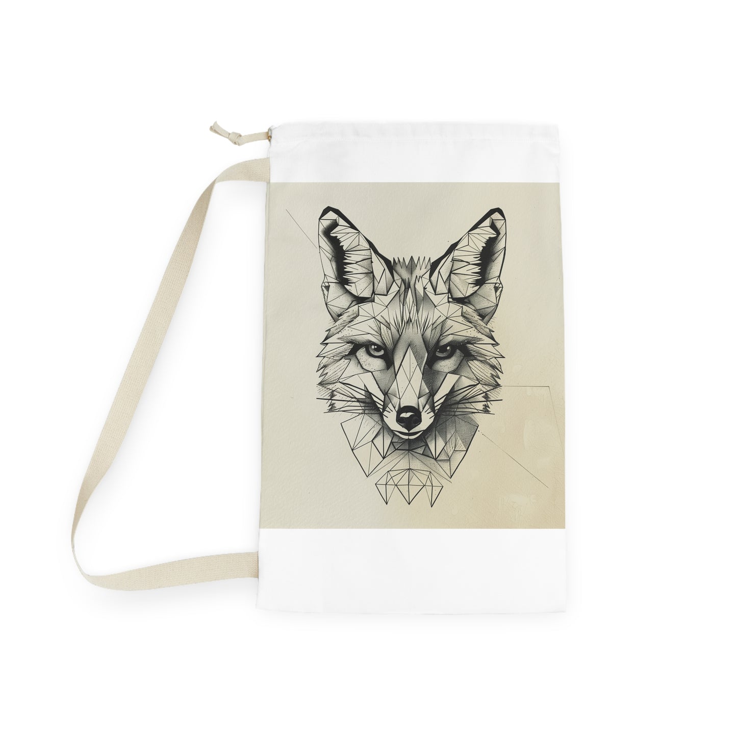 "Fox geometric laundry bag with bold angular lines for organized and stylish laundry routine"