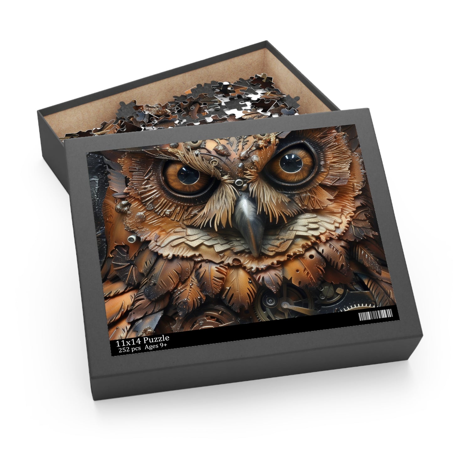 Whimsical Steampunk Owl Jigsaw Puzzle with Mechanical Details and Gears