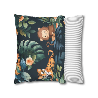 "Wild Tiger Jungle Pillow Case - Sleek design with fierce tigers roaming through lush greenery, perfect for a touch of adventure in your bedroom decor"