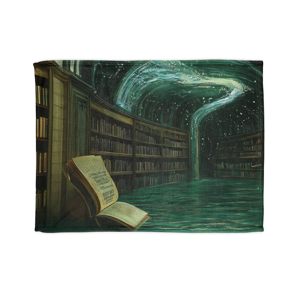 Floating Library under Time Vortex — Plush Fleece Throw Blanket — Full Flat Artwork View