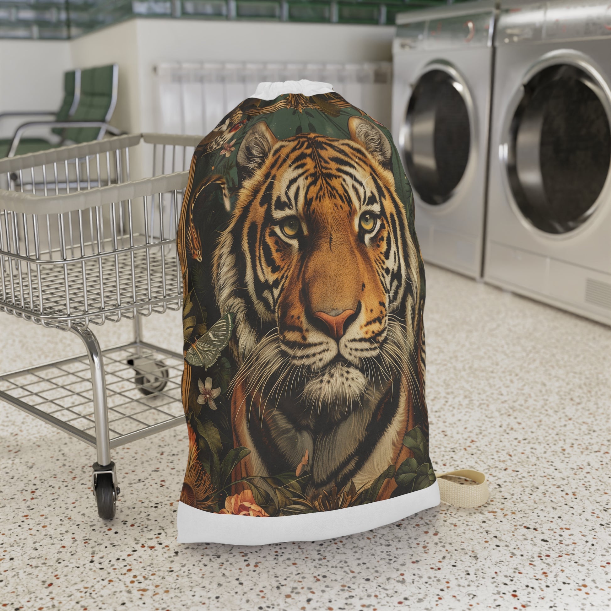 "Wild Tiger Print Laundry Bag - Organize dirty clothes with fierce animal magic" 🐅🧺 #laundrybag #tigerprint #organizeclothes