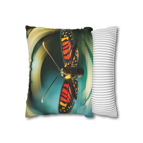 Moth Flying Through Quantum Rings (Edition II) — 40×40 Cushion Cover — Sofa & Living Room Lifestyle View