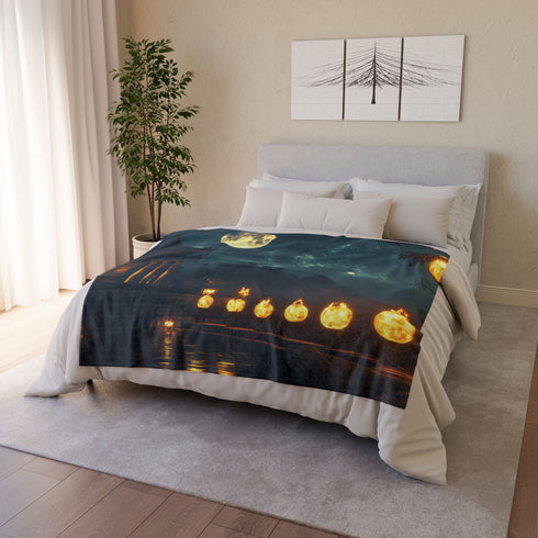 Moonlight Temple with Levitating Torches — Plush Fleece Throw Blanket — Product Detail View 9