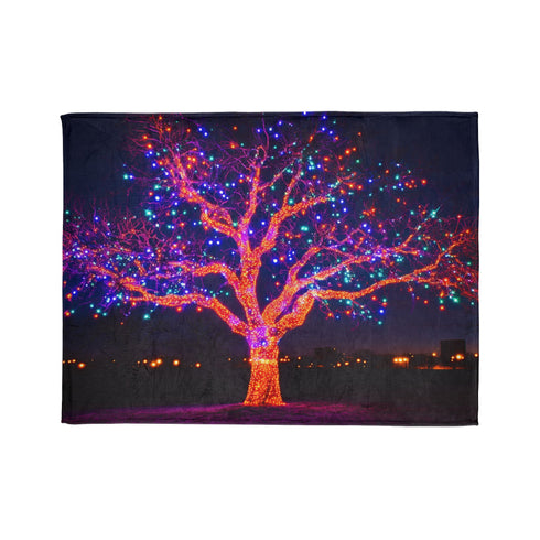 Electric Tree Rooted in the Sky — Plush Fleece Throw Blanket — 300 GSM Plush Coral Fleece Texture Close-Up