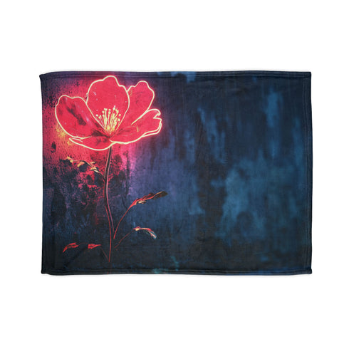 Neon Flower Blooming from Concrete — Plush Fleece Throw Blanket — Full Flat Artwork View