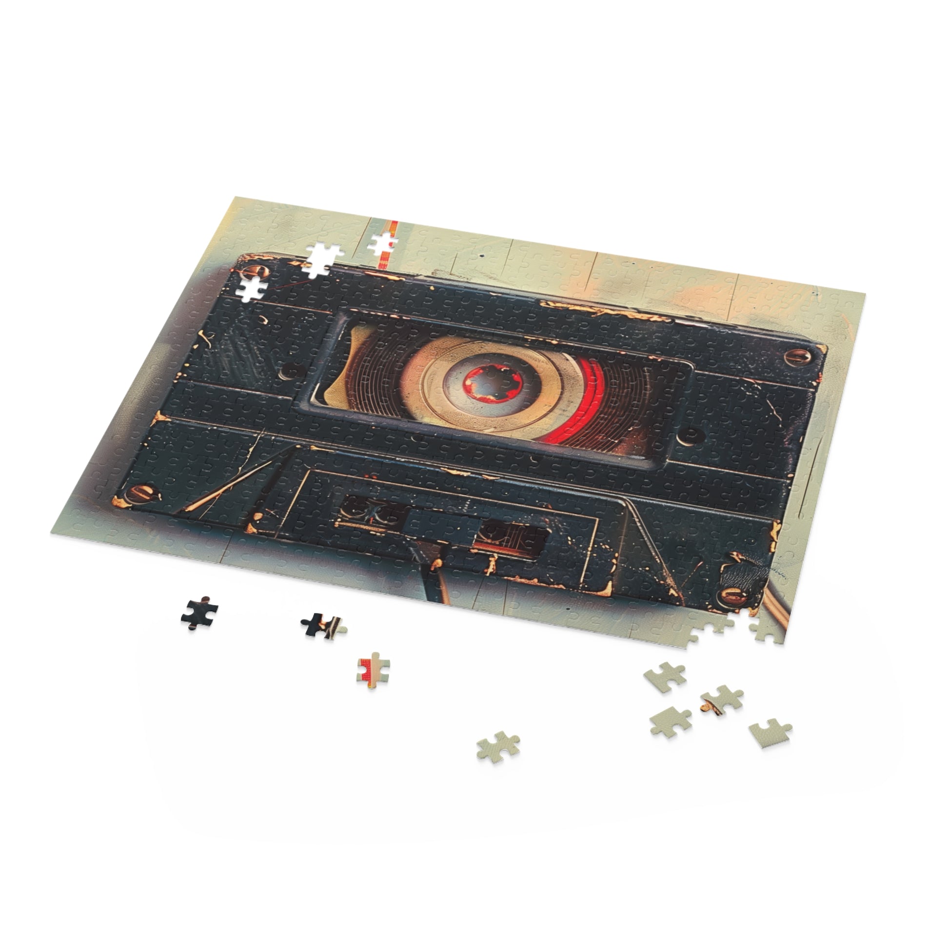 Vintage Cassette Tape Jigsaw Puzzle: Piece together nostalgia with vibrant colors and intricate details, perfect for music lovers and puzzle enthusiasts.