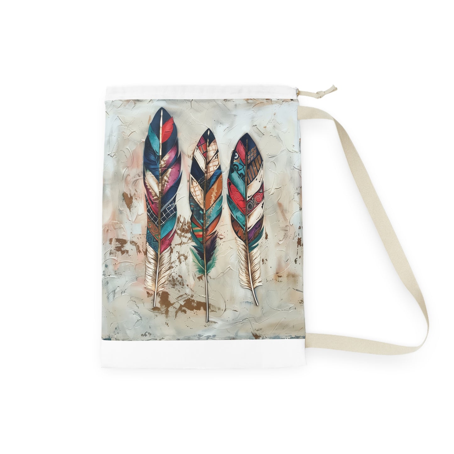 Boho Feather Laundry Bag - Stylish laundry bag with whimsical feather design for organized laundry routine