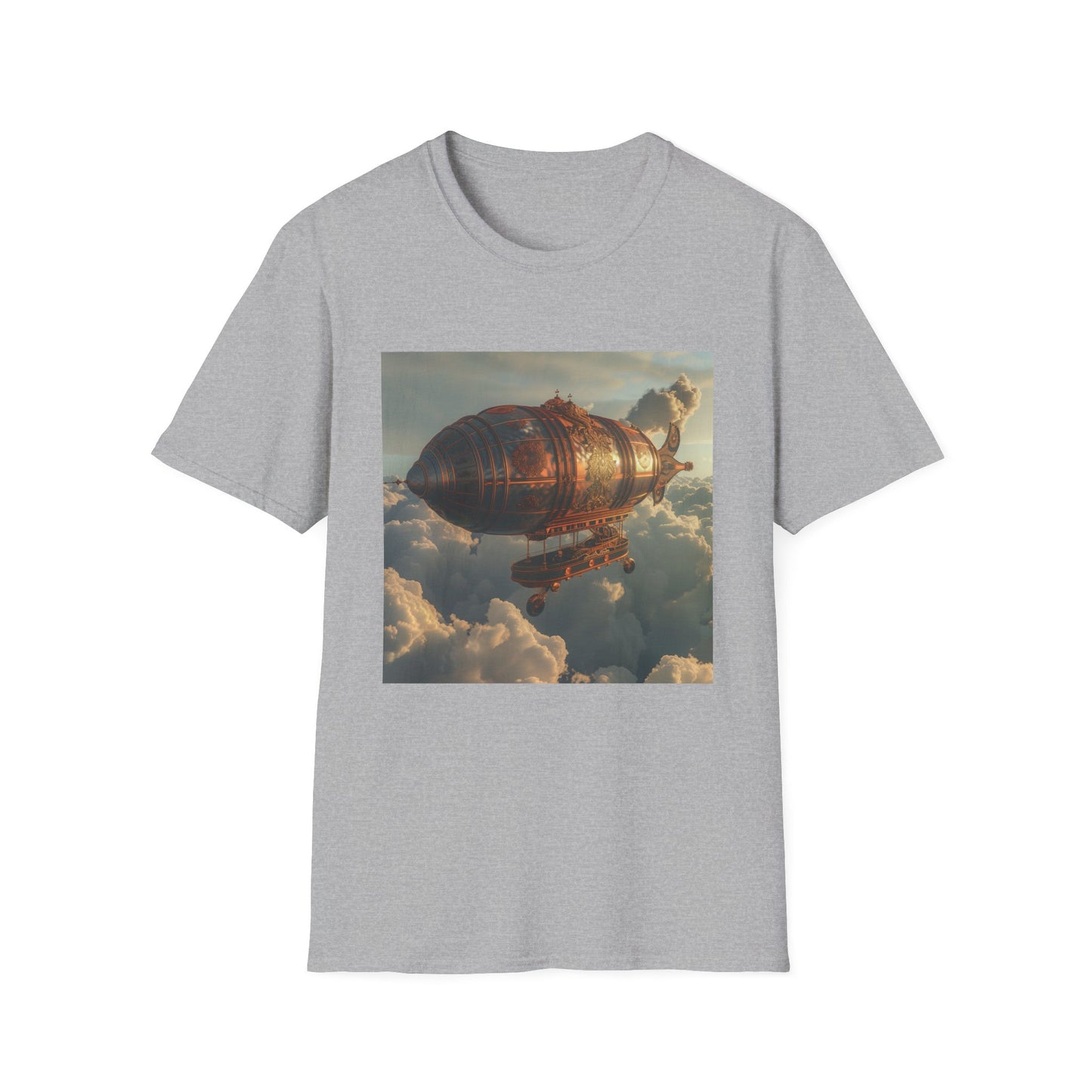 "Steampunk airship design t-shirt - Above the Clouds: A Steampunk Airship Adventure - soft and breathable fabric for comfort and style"