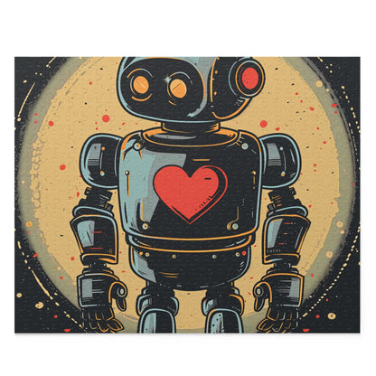 Vintage Robot Love Puzzle - Retro robot jigsaw with heart symbol, ideal for collectors and puzzle lovers