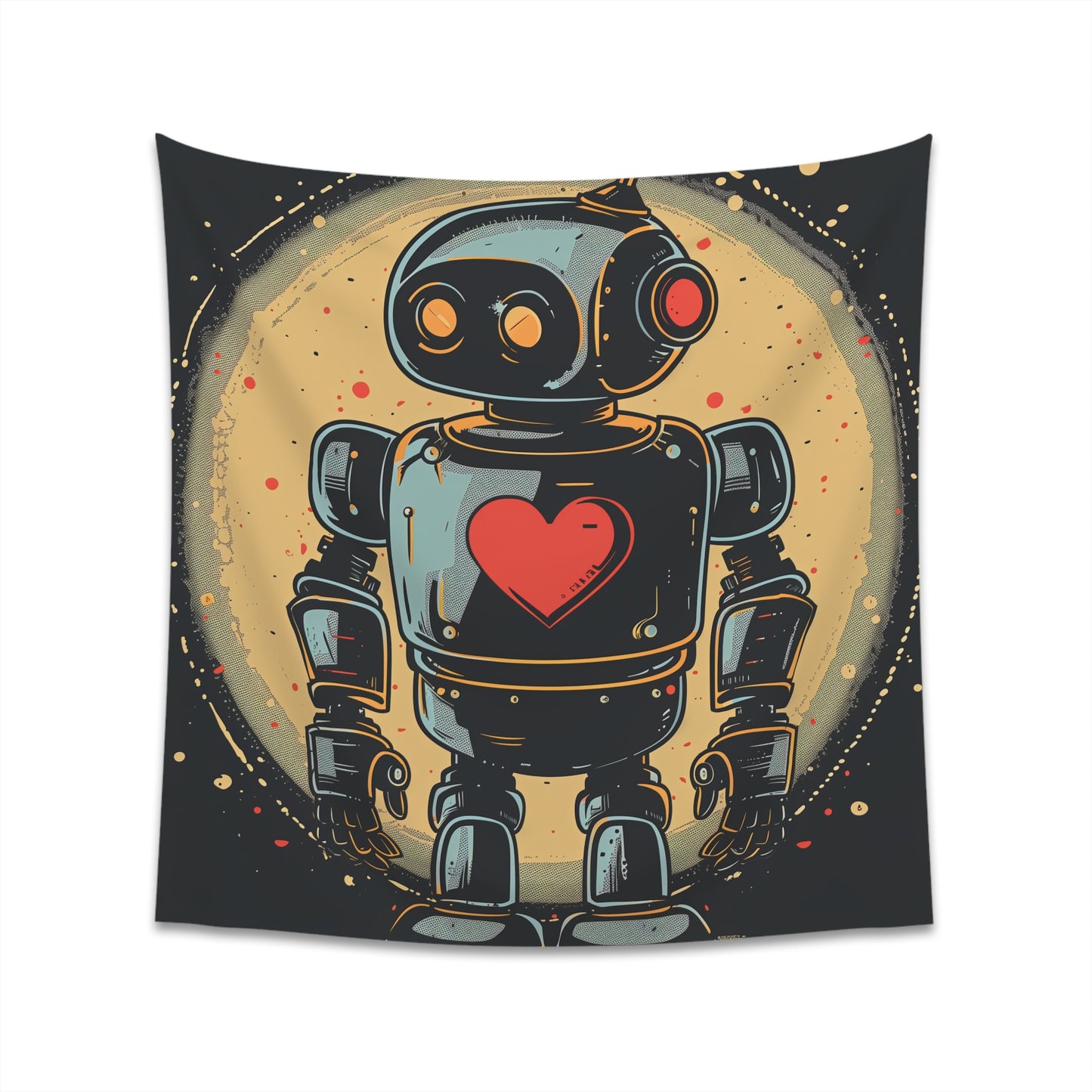 "Vintage Robot Tapestry - Heart of Steel: Retro Futurism Decor for Nostalgic Home Ambiance"