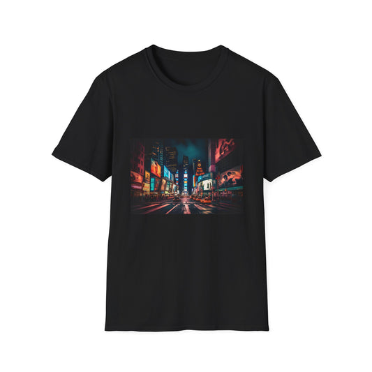 City of Lights, Symphony of Dreams | T-Shirt | Bustling streets, City lights, Manhattan, Neon signs, New York, Night, Skyscrapers, T-shirt, Times Square, Urban | Prints with Passion