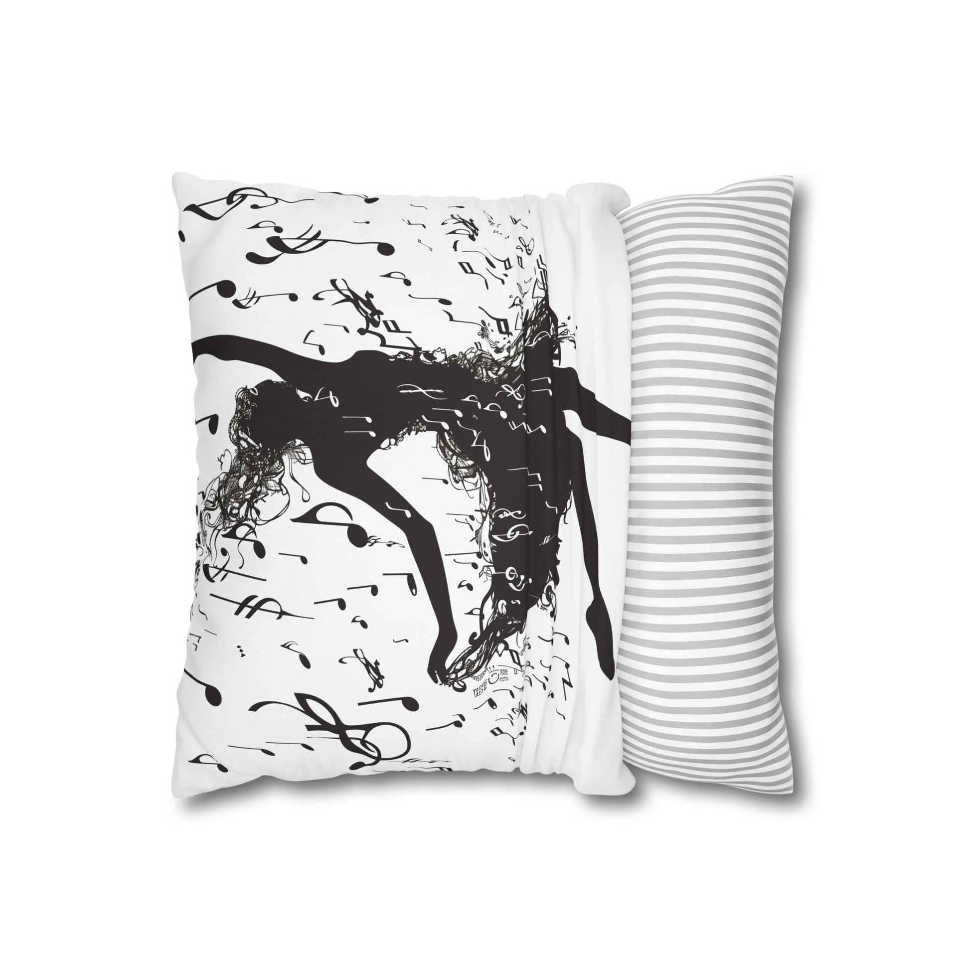 "Rhythm & Grace Pillowcase - High-Quality, Stylish, and Perfect for All Seasons | Elegant dancer silhouette intertwined with musical notes, adding artistic charm to your bedroom"