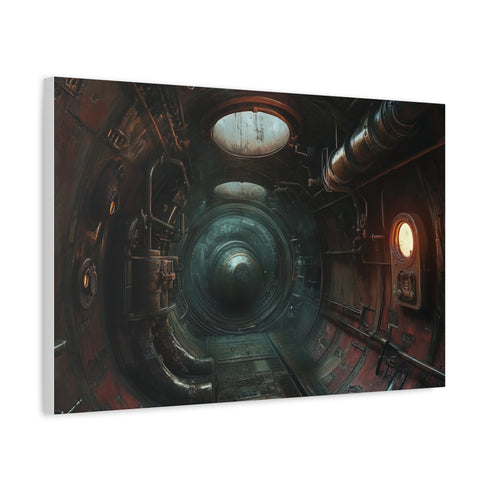 Steampunk Submarine in an Abyss — Canvas Wall Art — Side Profile & Stretched Corner Detail