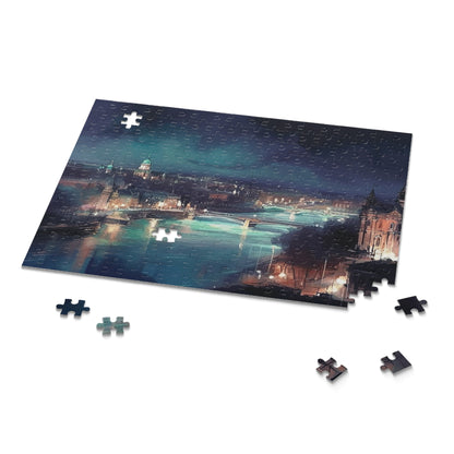 London Lights Jigsaw Puzzle - Stunning skyline of London at night, illuminated against dark sky