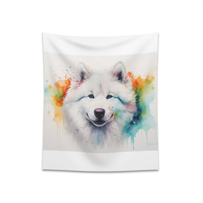 Samoyed Smiles Watercolor Tapestry - High-Quality Fluffy Dog Art for All Seasons