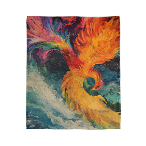 Phoenix Reborn in Waterfall of Color — Plush Fleece Throw Blanket — Product Detail View 7